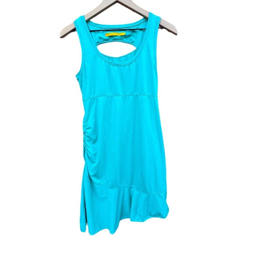 Lole Athletic Tank Dress Small Green Cut-Out Back Asymmetrical Hemline Sporty